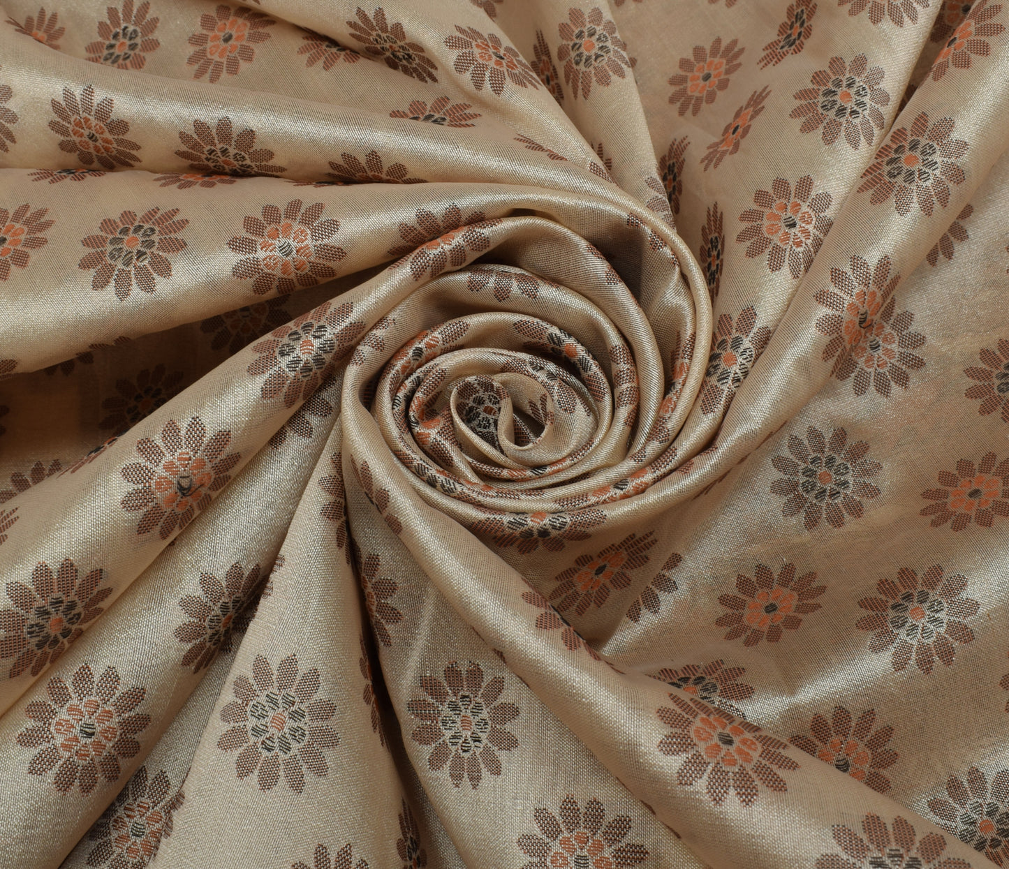 Sushila Vintage Indian Cream Saree Blend Silk All Over Woven Floral Sari Fabric