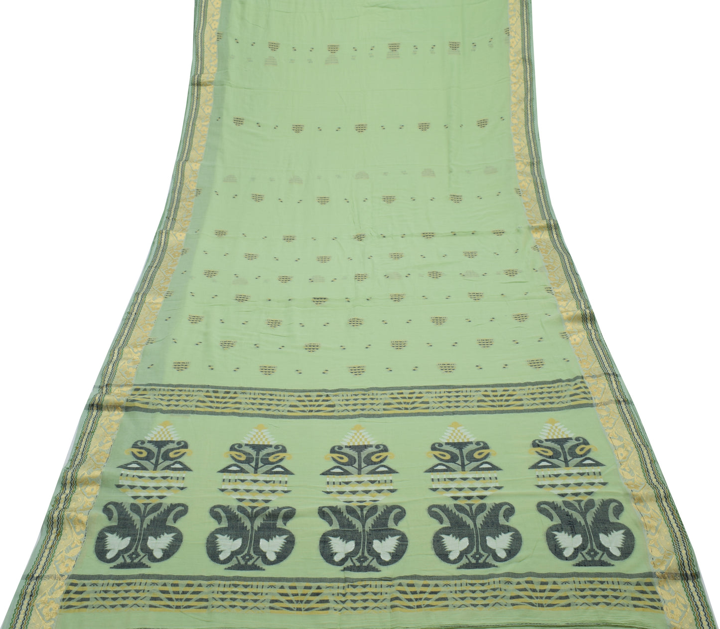 Sushila Vintage Pista Green Saree 100% Pure Cotton Woven 5 Yard Sari Fabric