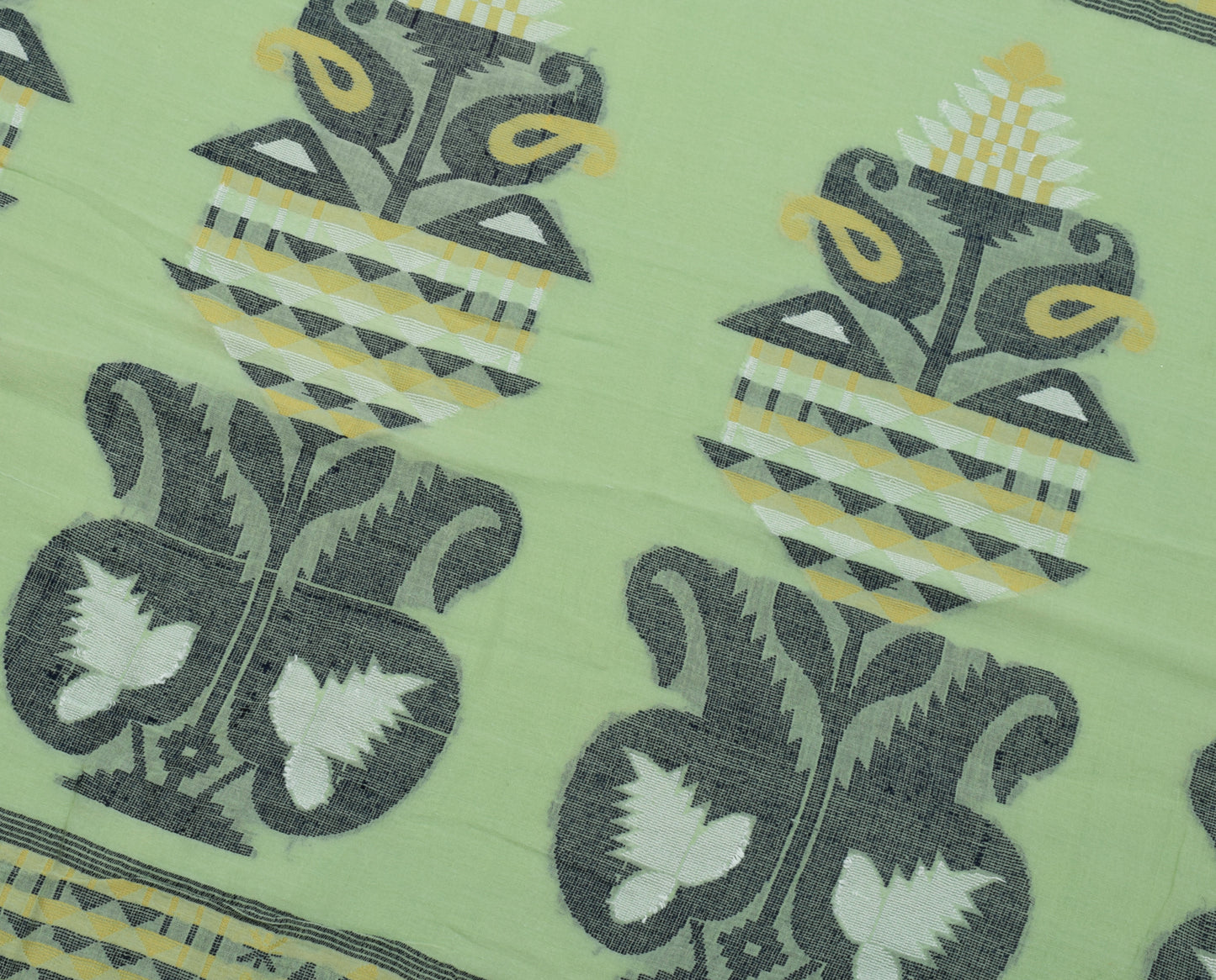 Sushila Vintage Pista Green Saree 100% Pure Cotton Woven 5 Yard Sari Fabric