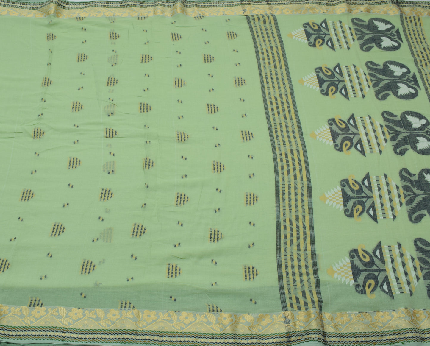Sushila Vintage Pista Green Saree 100% Pure Cotton Woven 5 Yard Sari Fabric