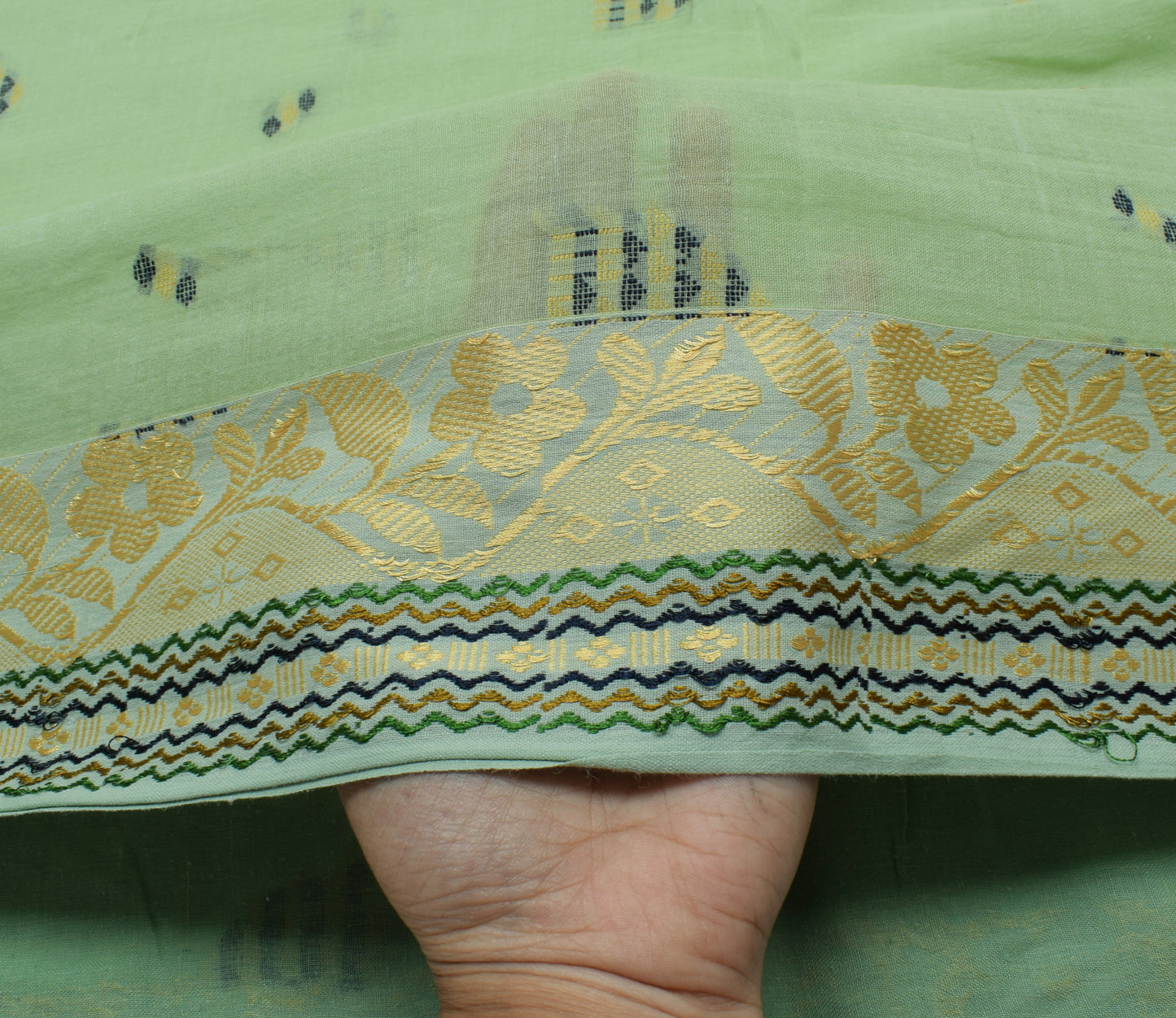 Sushila Vintage Pista Green Saree 100% Pure Cotton Woven 5 Yard Sari Fabric