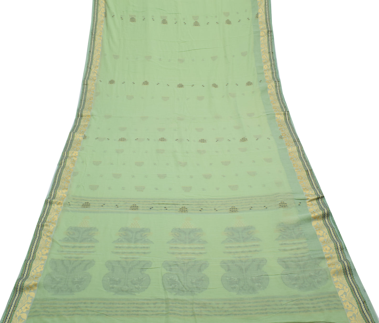 Sushila Vintage Pista Green Saree 100% Pure Cotton Woven 5 Yard Sari Fabric