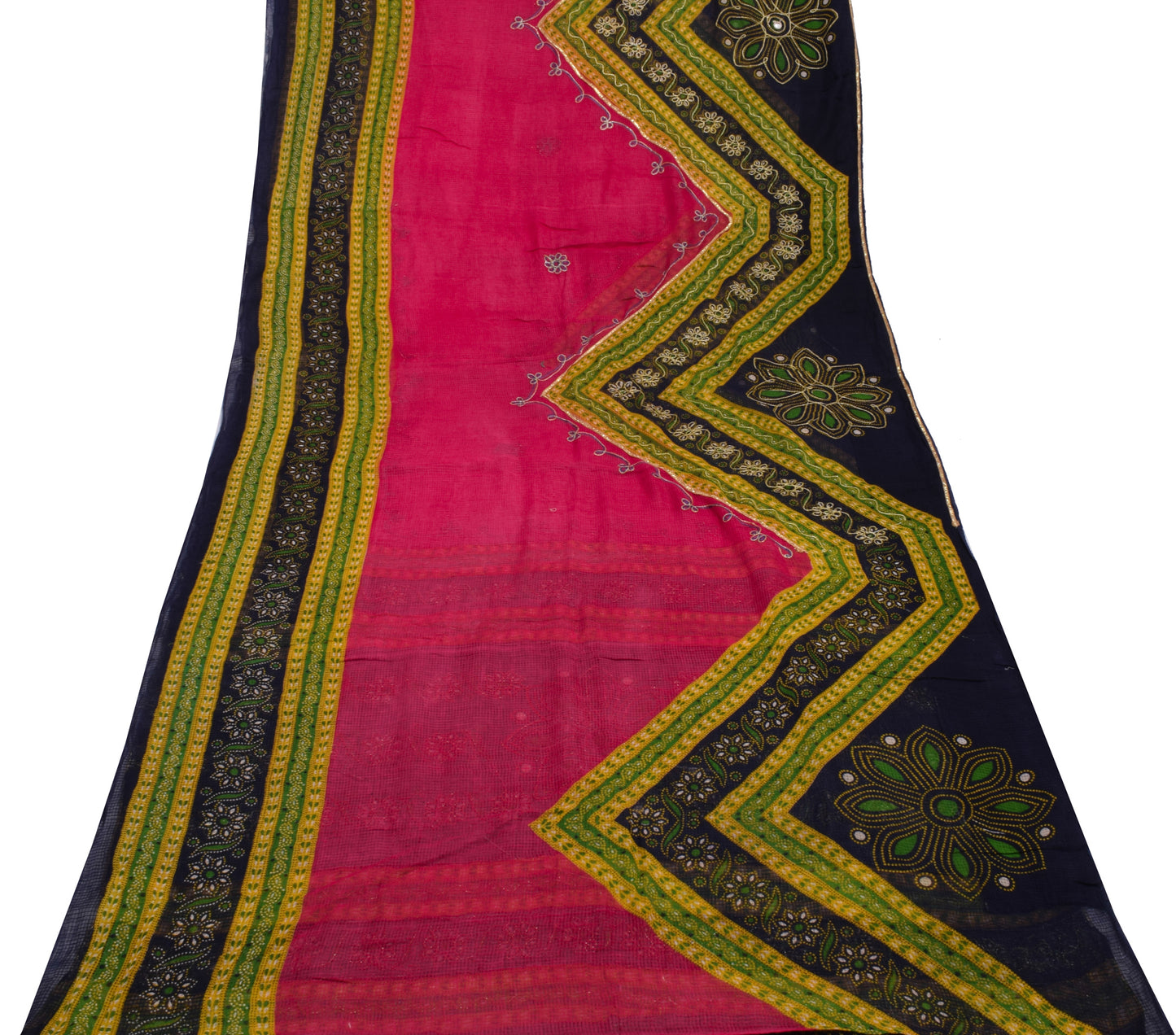 Sushila Vintage Indian Saree 100% Pure Cotton Embroidered Sari Craft Fabric