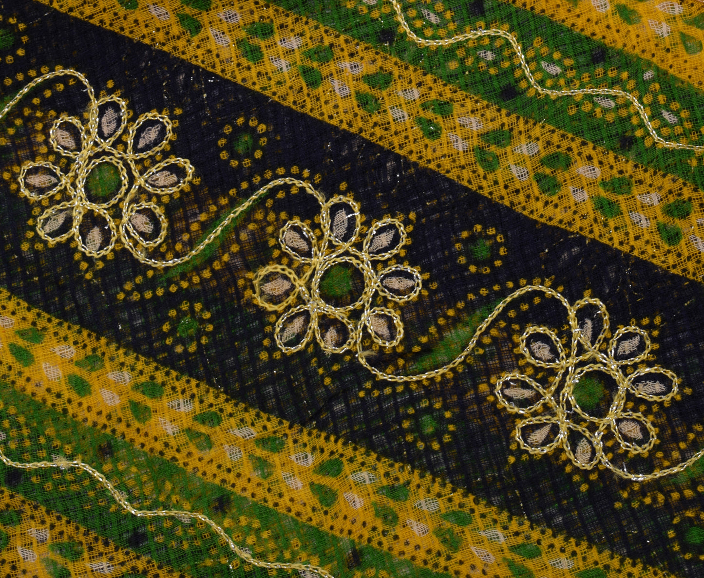 Sushila Vintage Indian Saree 100% Pure Cotton Embroidered Sari Craft Fabric