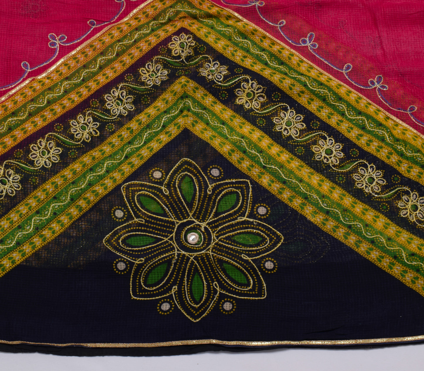Sushila Vintage Indian Saree 100% Pure Cotton Embroidered Sari Craft Fabric