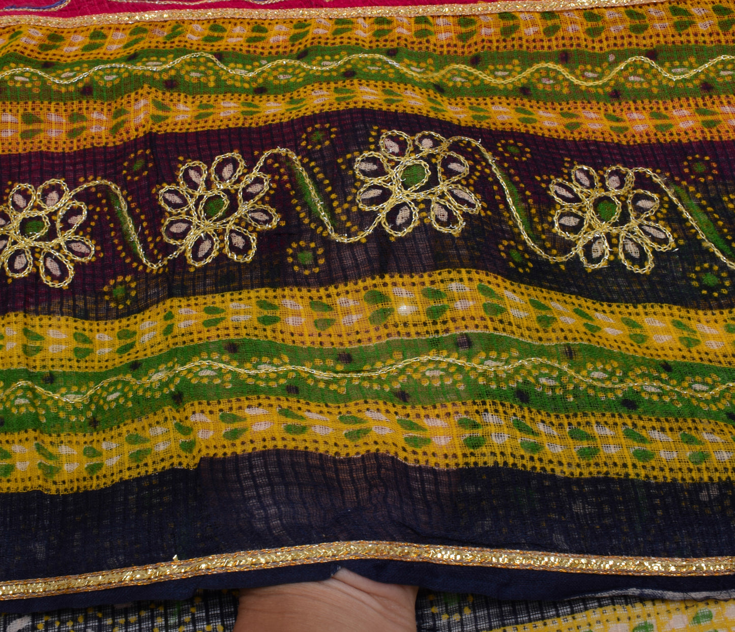 Sushila Vintage Indian Saree 100% Pure Cotton Embroidered Sari Craft Fabric
