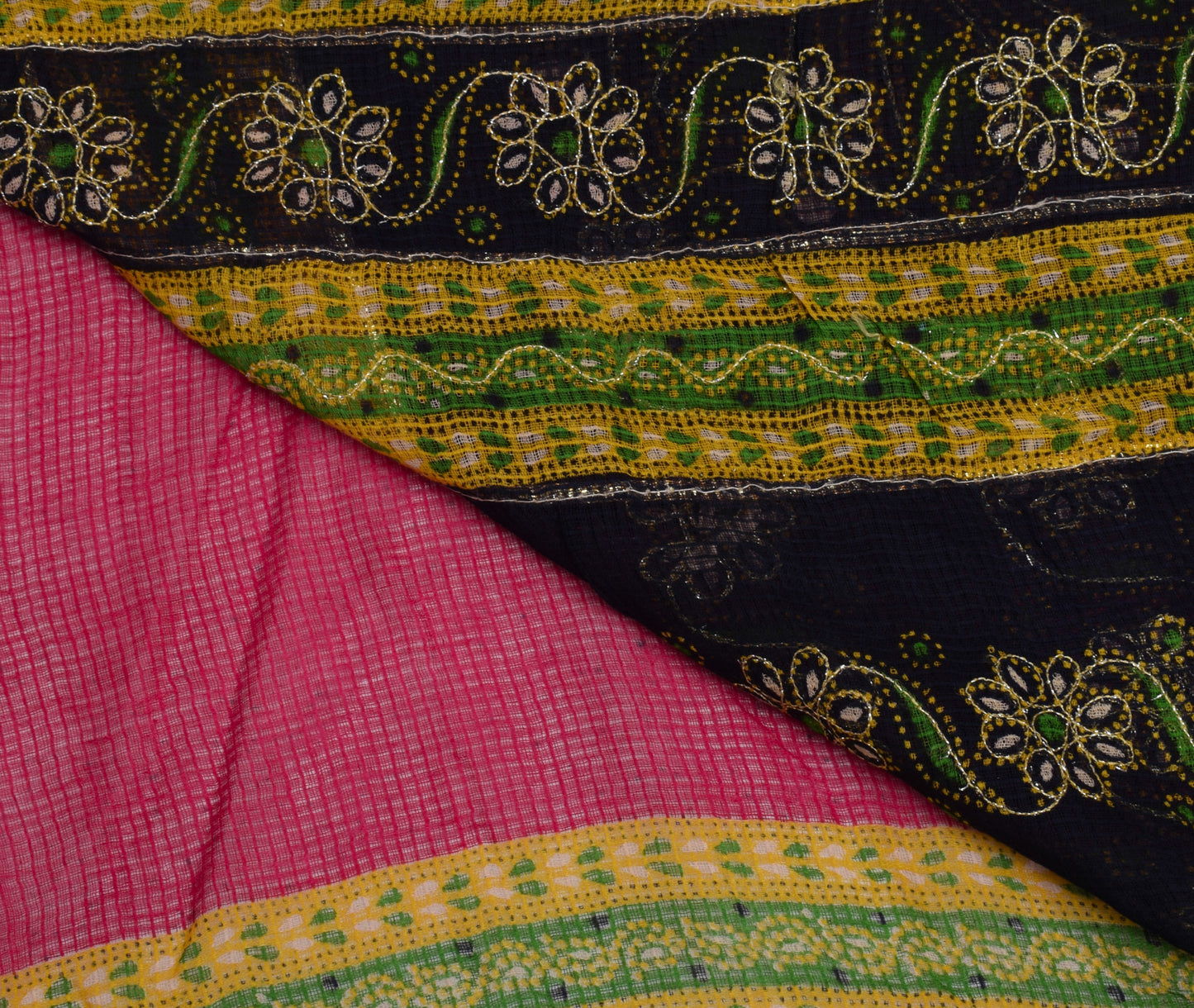 Sushila Vintage Indian Saree 100% Pure Cotton Embroidered Sari Craft Fabric