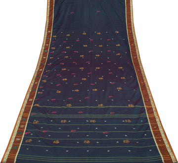 Sushila Vintage Indian Saree 100% Pure Cotton Woven Floral Sari 5 Yard Fabric