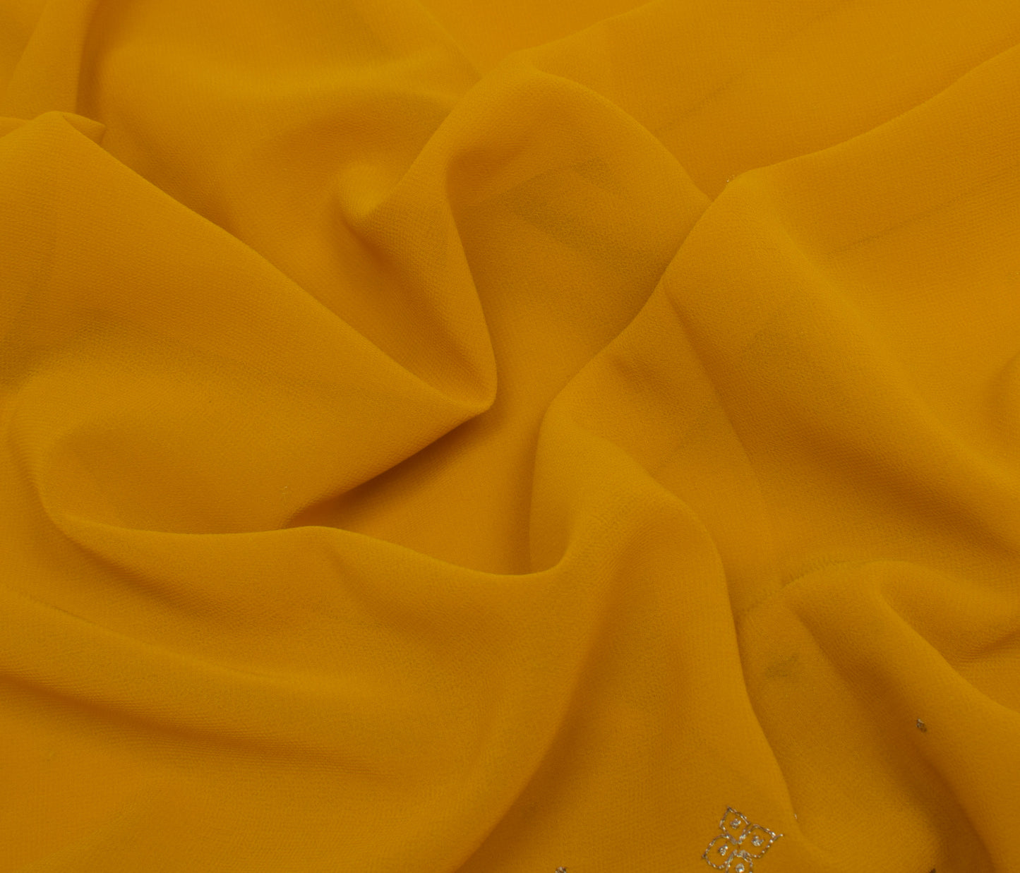 Sushila Vintage Mustard Saree Blend Georgette Zari Embroidered Sari Fabric