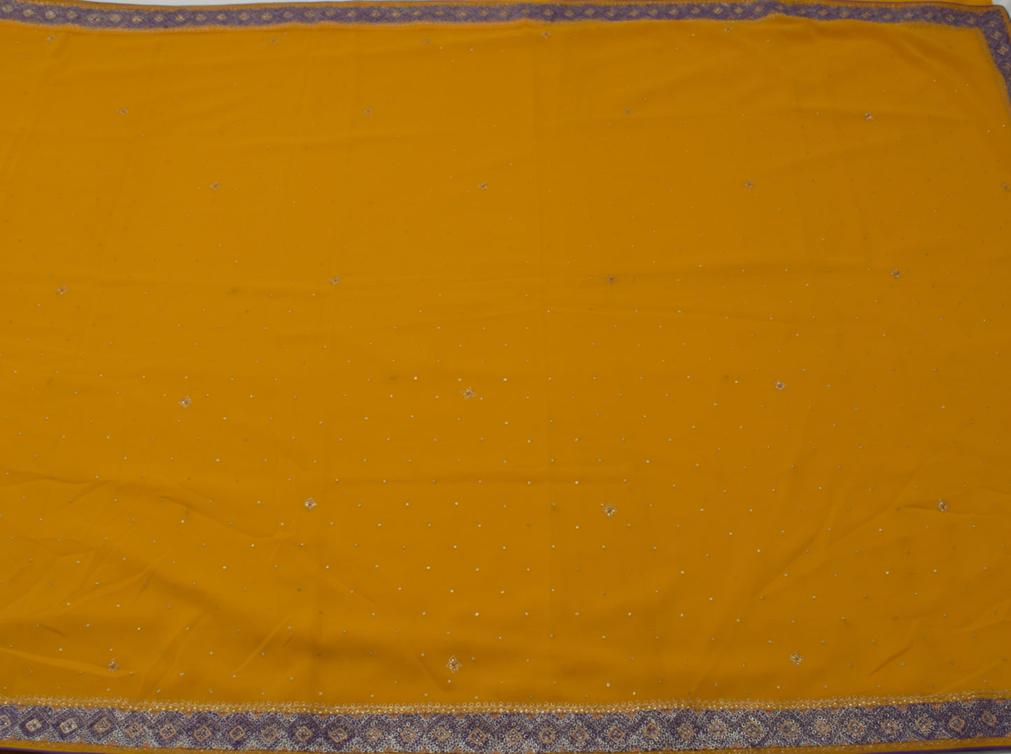 Sushila Vintage Mustard Saree Blend Georgette Zari Embroidered Sari Fabric