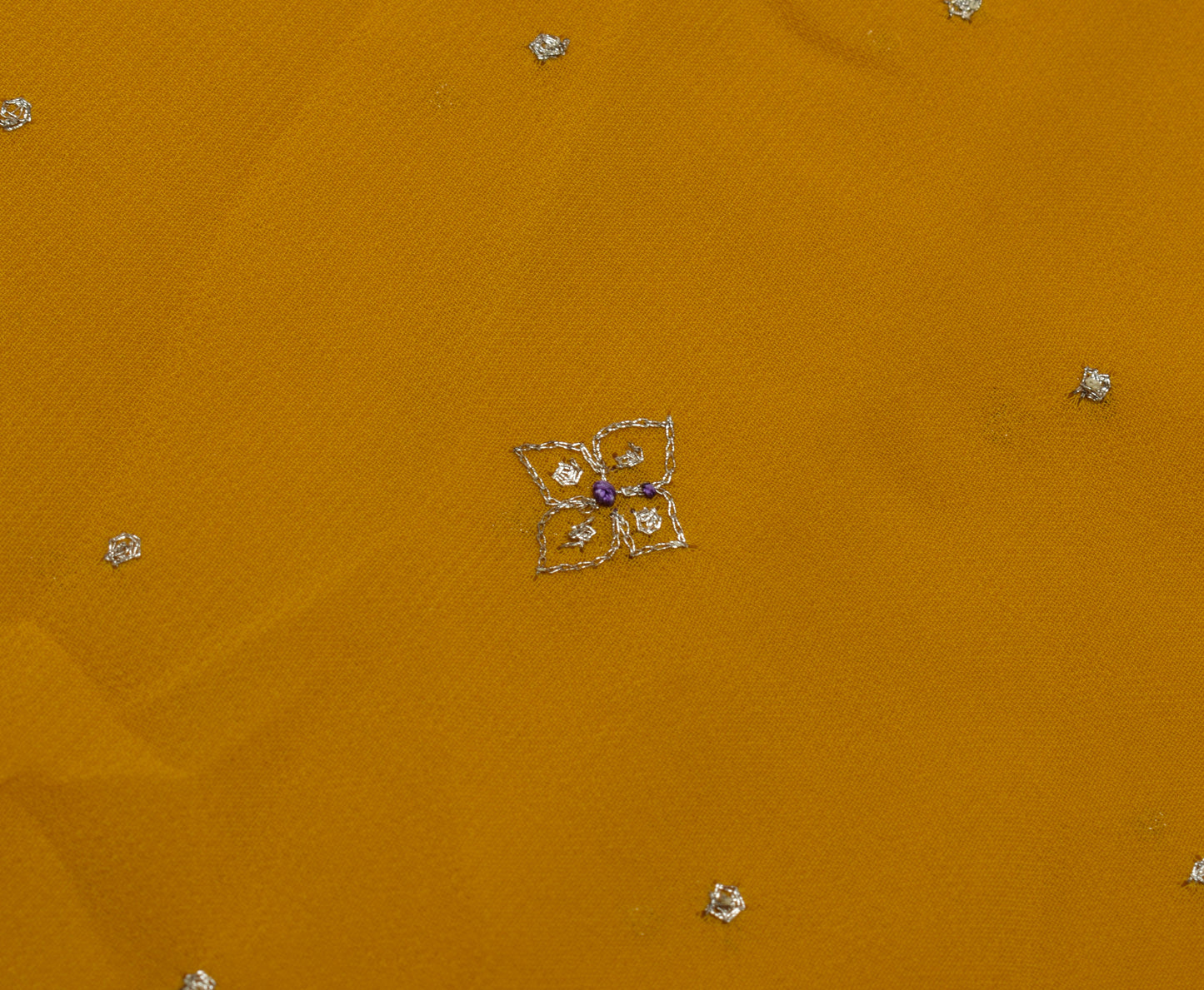 Sushila Vintage Mustard Saree Blend Georgette Zari Embroidered Sari Fabric