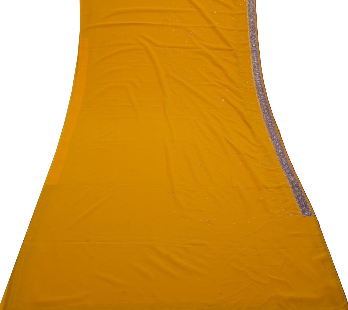 Sushila Vintage Mustard Saree Blend Georgette Zari Embroidered Sari Fabric