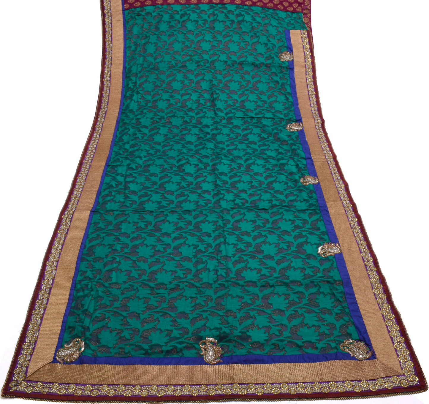 Sushila Vintage Green HEAVY Saree Pure Georgette Silk Woven Floral Sari Fabric