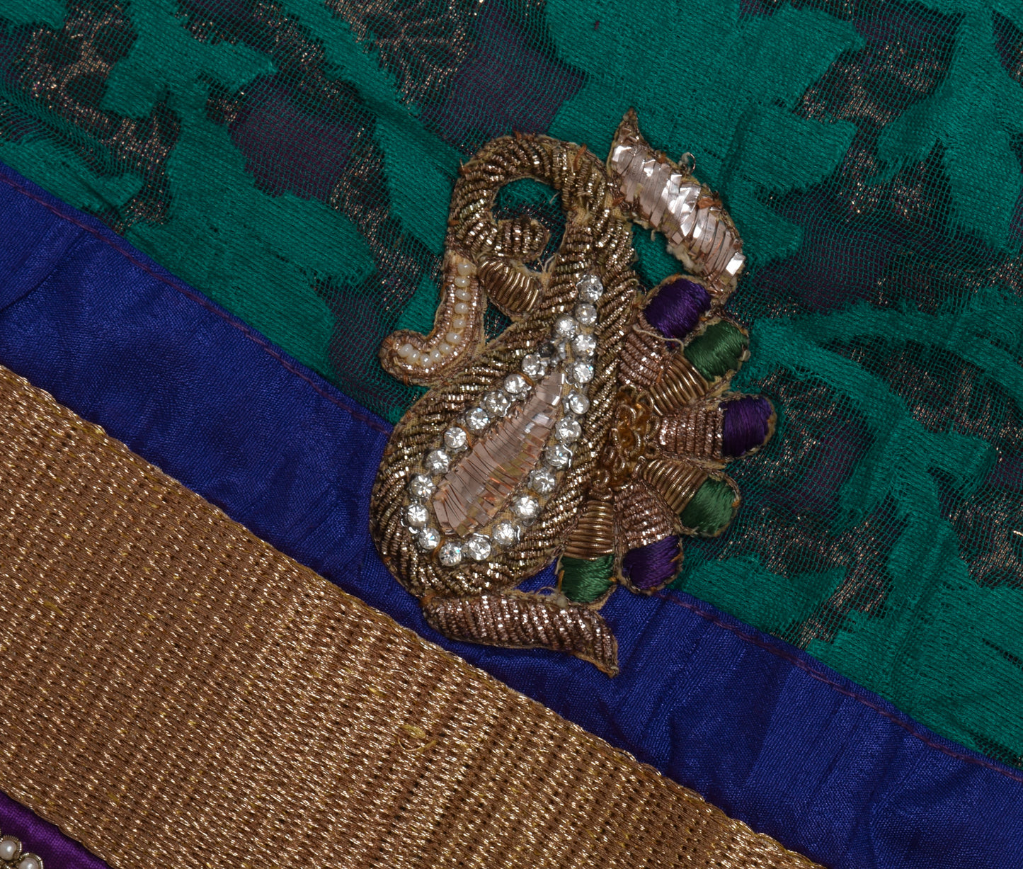 Sushila Vintage Green HEAVY Saree Pure Georgette Silk Woven Floral Sari Fabric