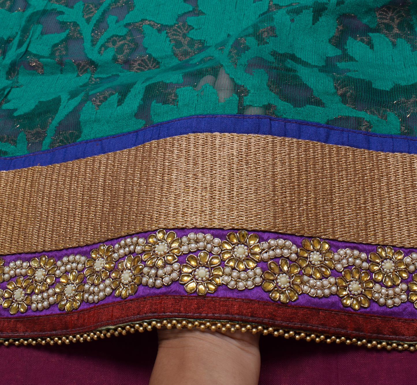 Sushila Vintage Green HEAVY Saree Pure Georgette Silk Woven Floral Sari Fabric