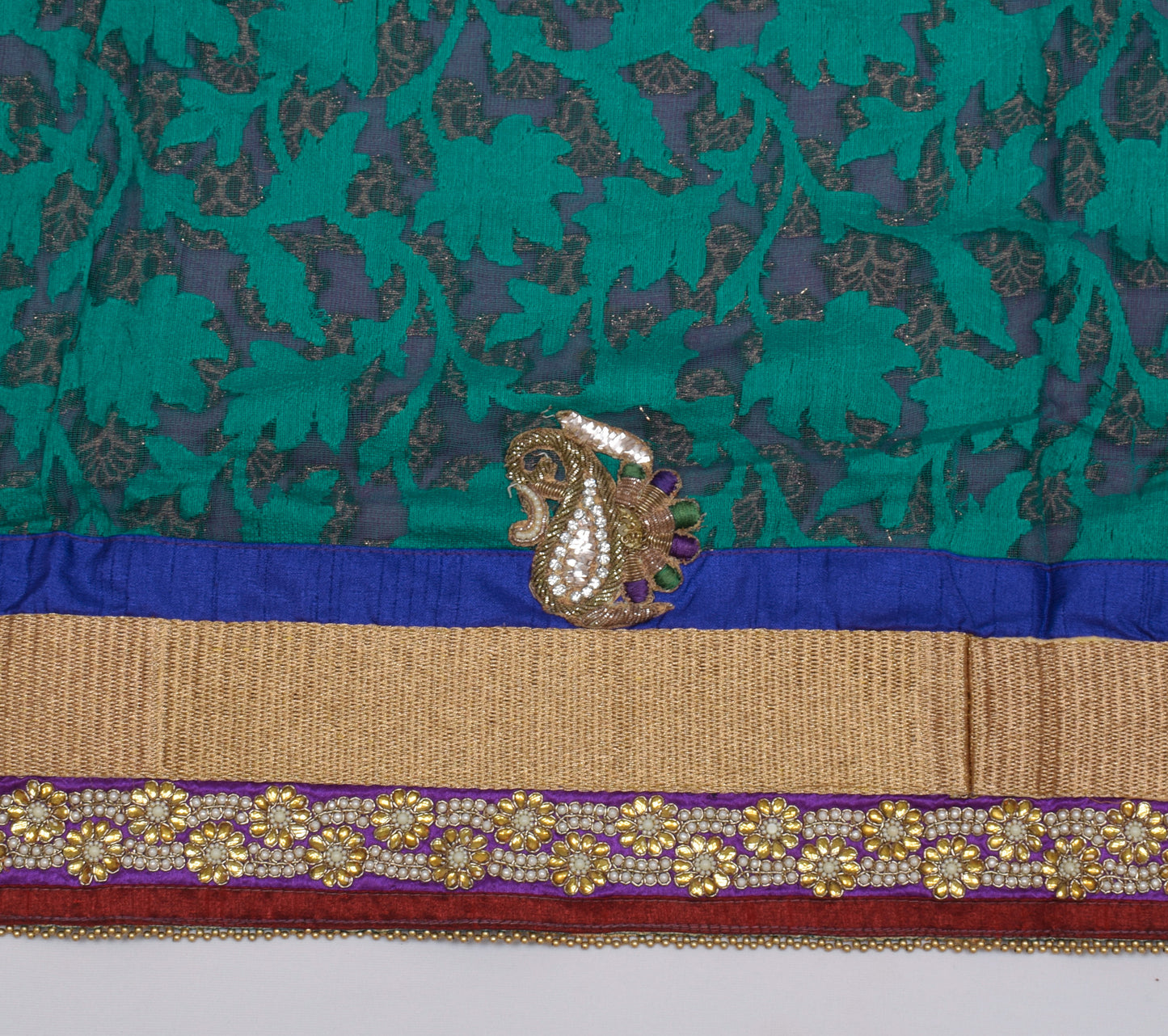 Sushila Vintage Green HEAVY Saree Pure Georgette Silk Woven Floral Sari Fabric