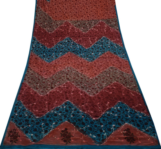 Sushila Vintage Multi-Color Saree Pure Crepe Silk Printed Floral Sari Fabric