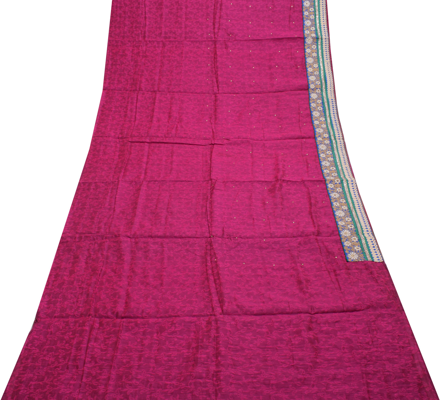 Sushila Vintage Magenta Saree Art Silk Woven Floral Patch Work Border Sari Fabric
