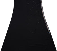 Sushila Vintage Indian Black Saree Blend Georgette Silk Hand Beaded Sari Fabric
