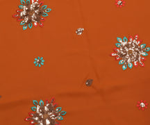 Sushila Vintage Rust Saree Blend Georgette Silk Embroidered Floral Sari Fabric