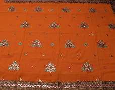 Sushila Vintage Rust Saree Blend Georgette Silk Embroidered Floral Sari Fabric