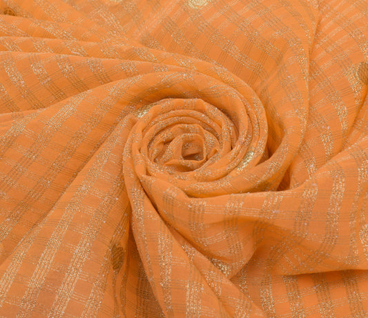 Sushila Vintage Orange Saree Blend Georgette Silk Woven Floral Sari Fabric