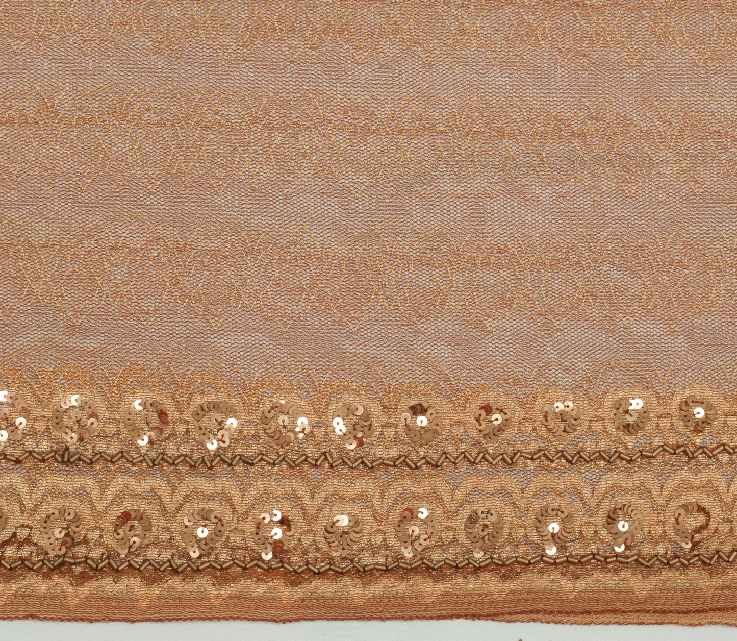 Sushila Vintage Indian Brown Saree Net Mesh Dori Work Sari Craft 5 Yard Fabric