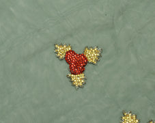 Sushila Vintage Indian Green Saree Net Mesh Beaded Floral Sari Craft 5 YD Fabric