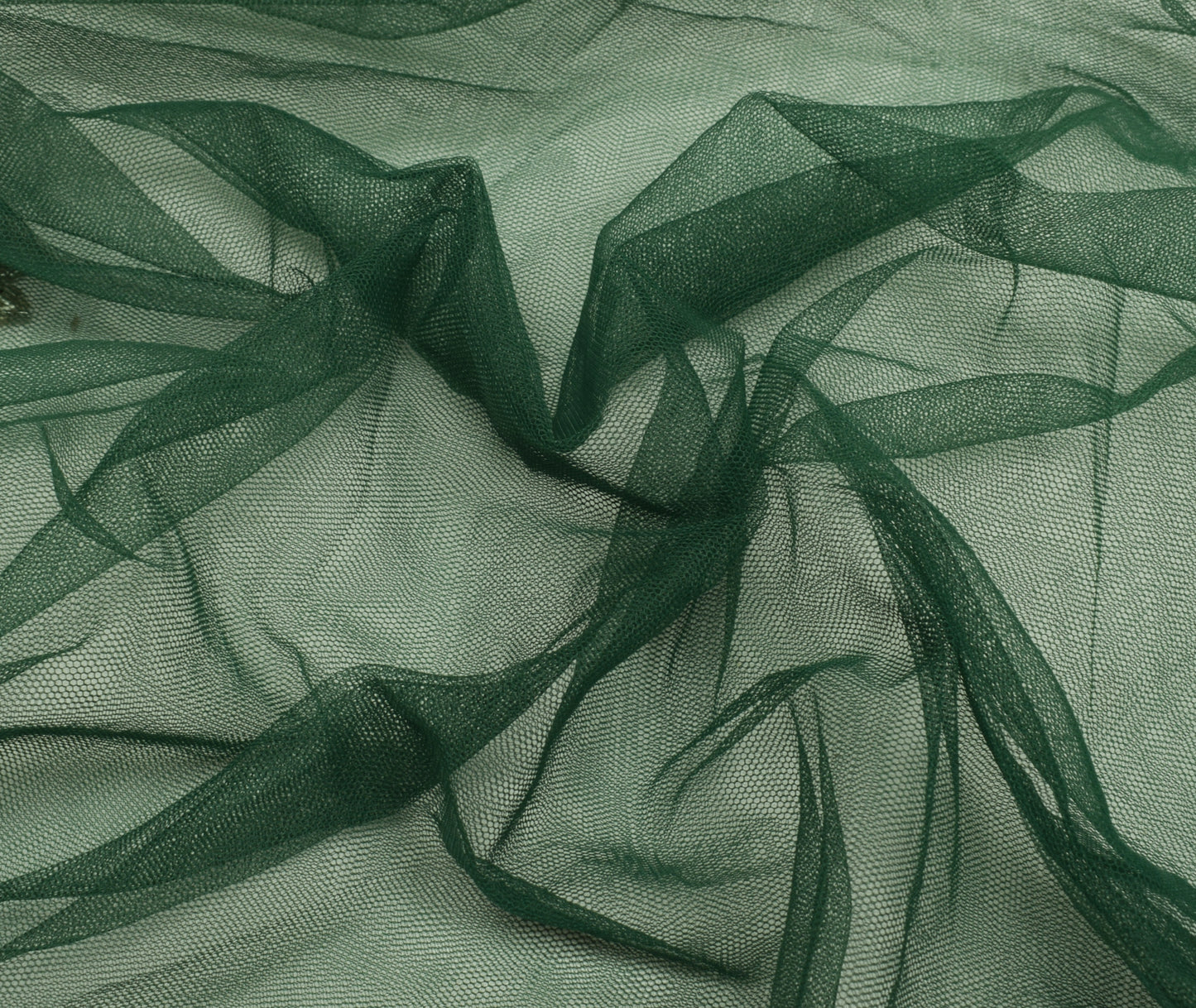 Sushila Vintage Indian Green Saree Net Mesh Beaded Floral Sari Craft 5 YD Fabric