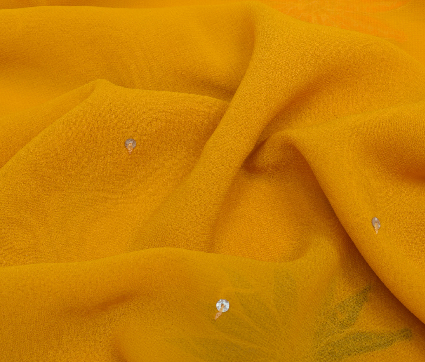 Sushila Vintage Yellow Saree Blend Georgette Silk Hand Beaded Sari Craft Fabric