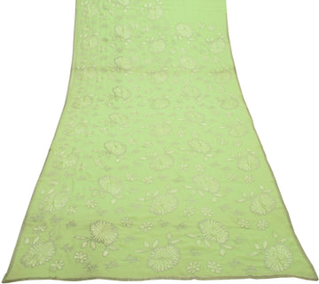 Sushila Vintage Green Saree Blend Georgette Silk Embroidered Floral Sari Fabric