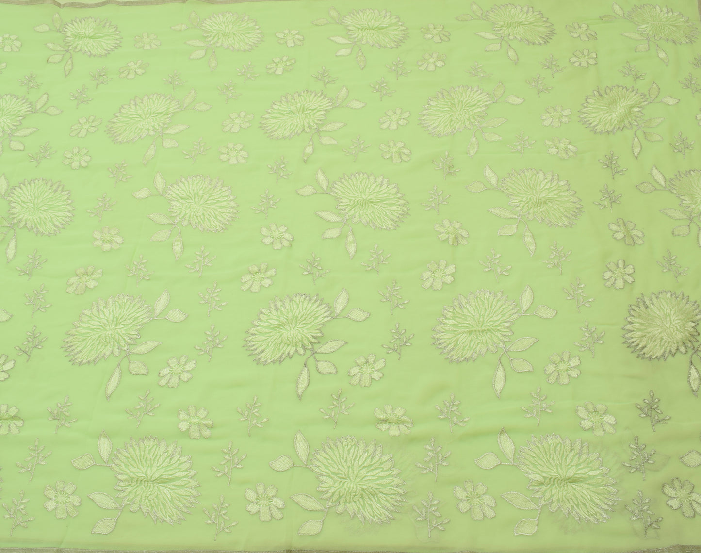 Sushila Vintage Green Saree Blend Georgette Silk Embroidered Floral Sari Fabric
