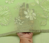 Sushila Vintage Green Saree Blend Georgette Silk Embroidered Floral Sari Fabric