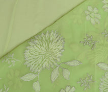 Sushila Vintage Green Saree Blend Georgette Silk Embroidered Floral Sari Fabric