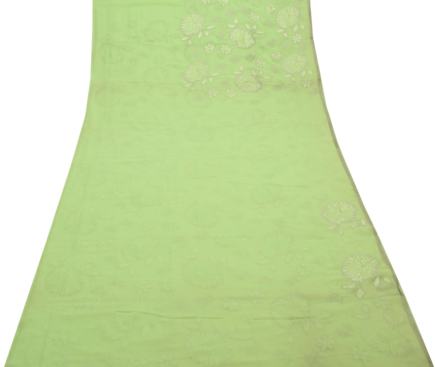 Sushila Vintage Green Saree Blend Georgette Silk Embroidered Floral Sari Fabric