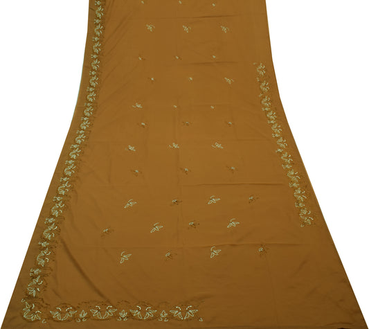 Sushila Vintage Brown Saree Art Silk Glass Beads Embellish Sari Craft 5Yd Fabric