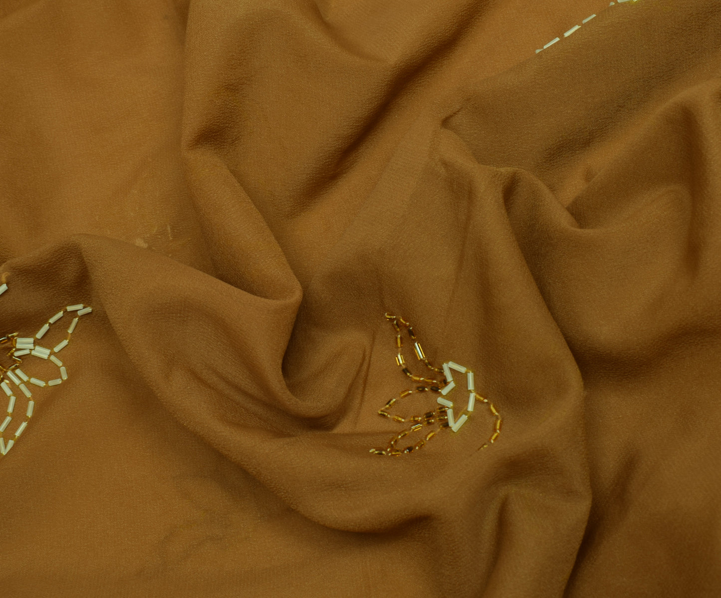 Sushila Vintage Brown Saree Art Silk Glass Beads Embellish Sari Craft 5Yd Fabric