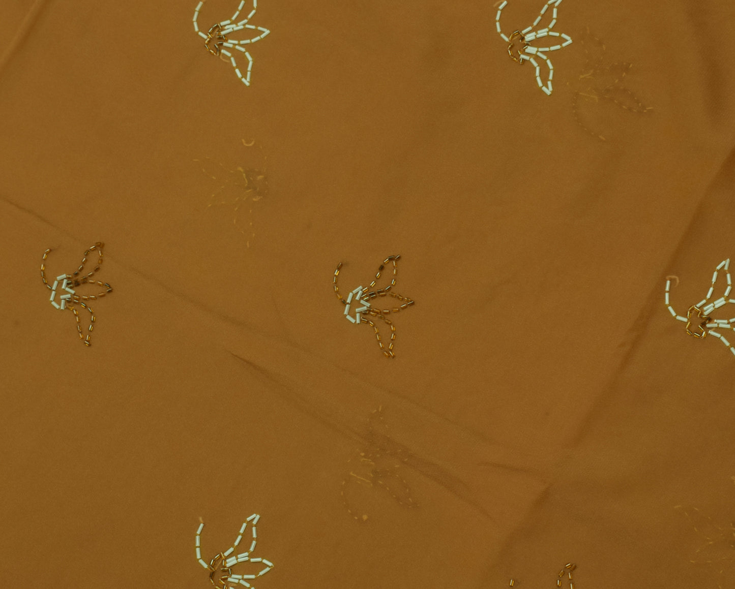 Sushila Vintage Brown Saree Art Silk Glass Beads Embellish Sari Craft 5Yd Fabric