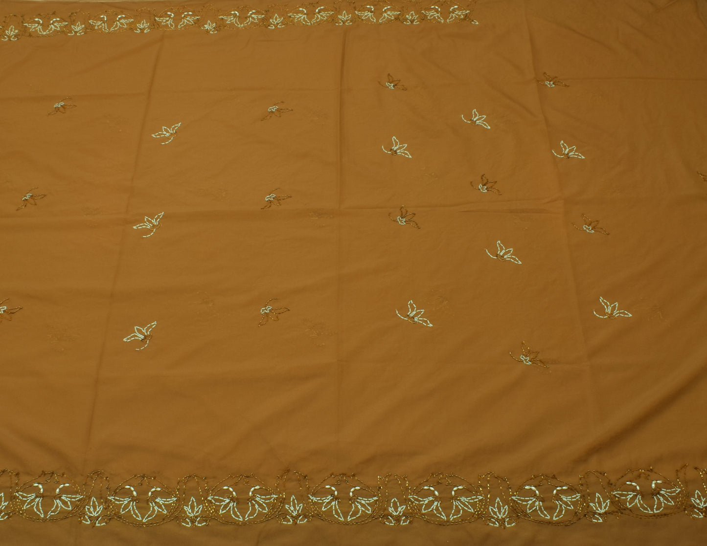 Sushila Vintage Brown Saree Art Silk Glass Beads Embellish Sari Craft 5Yd Fabric