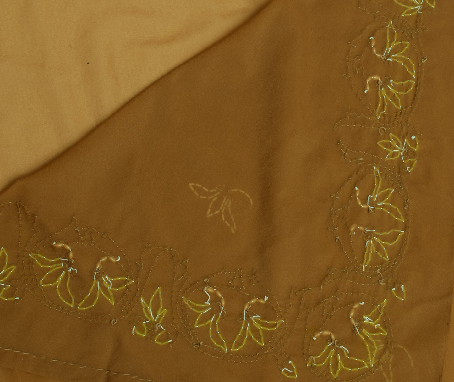 Sushila Vintage Brown Saree Art Silk Glass Beads Embellish Sari Craft 5Yd Fabric