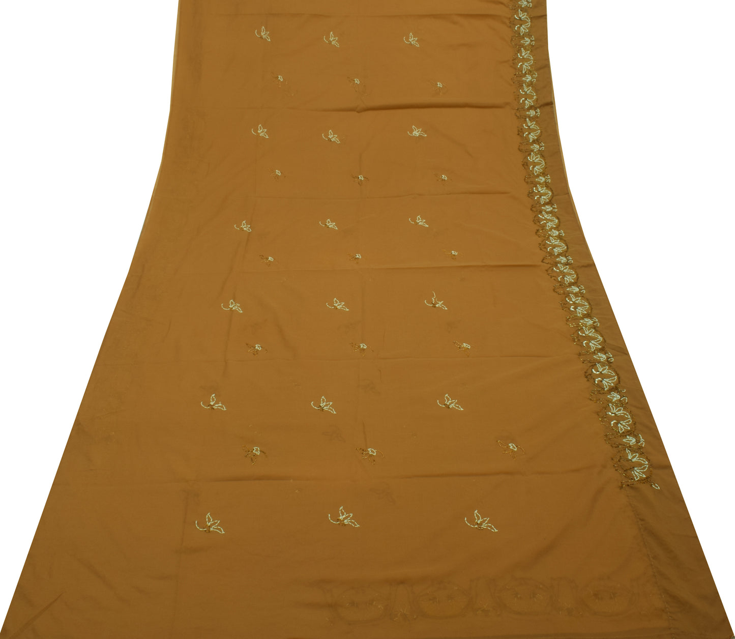 Sushila Vintage Brown Saree Art Silk Glass Beads Embellish Sari Craft 5Yd Fabric