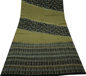 Sushila Vintage Indian Saree Pure Crepe Silk Hand Beaded & Printed Sari Fabric