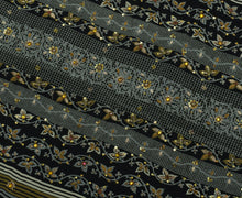 Sushila Vintage Indian Saree Pure Crepe Silk Hand Beaded & Printed Sari Fabric