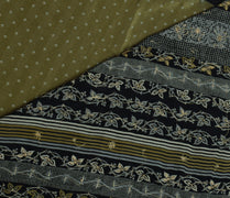 Sushila Vintage Indian Saree Pure Crepe Silk Hand Beaded & Printed Sari Fabric