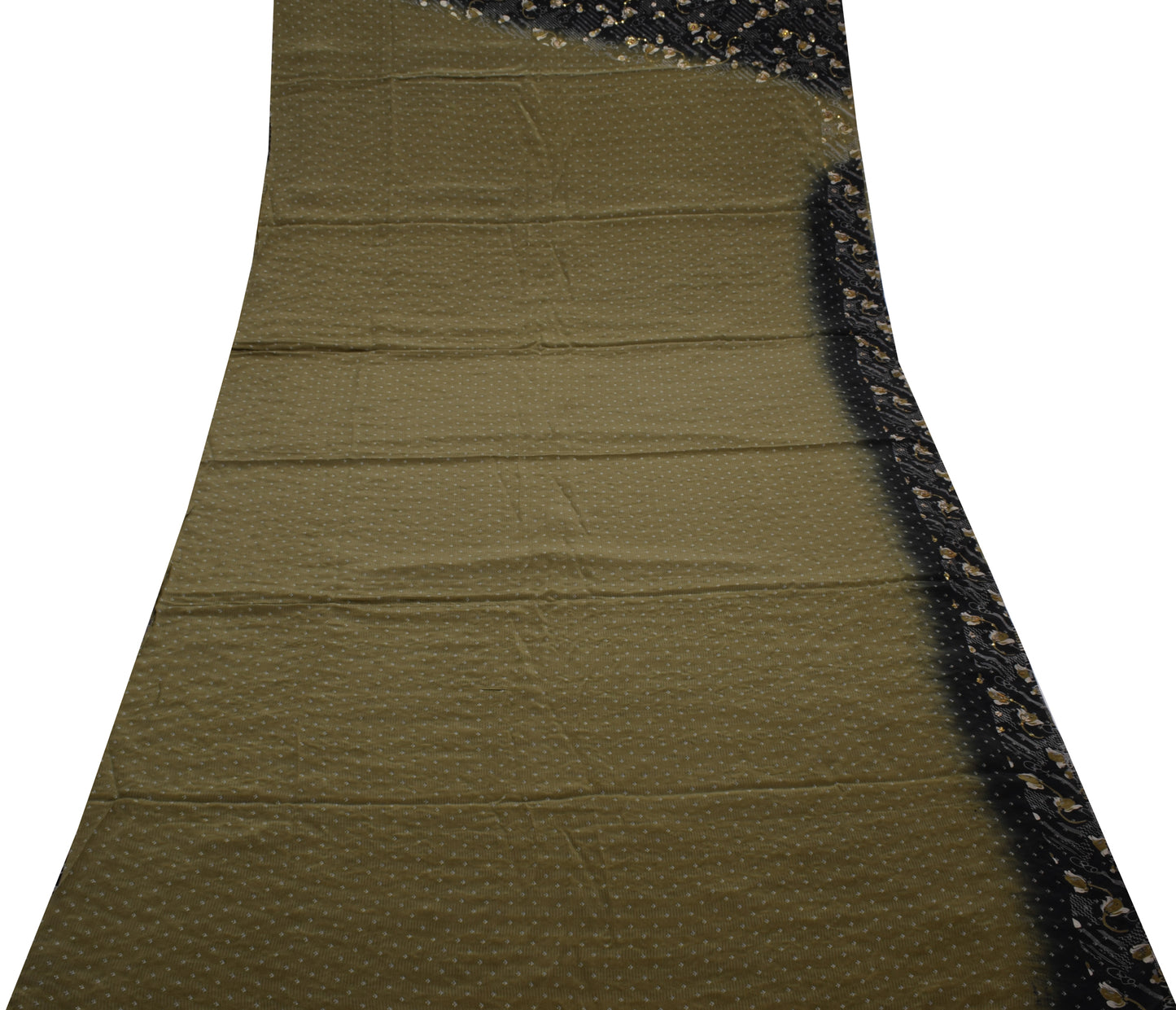 Sushila Vintage Indian Saree Pure Crepe Silk Hand Beaded & Printed Sari Fabric