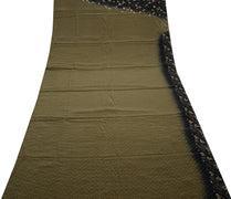 Sushila Vintage Indian Saree Pure Crepe Silk Hand Beaded & Printed Sari Fabric