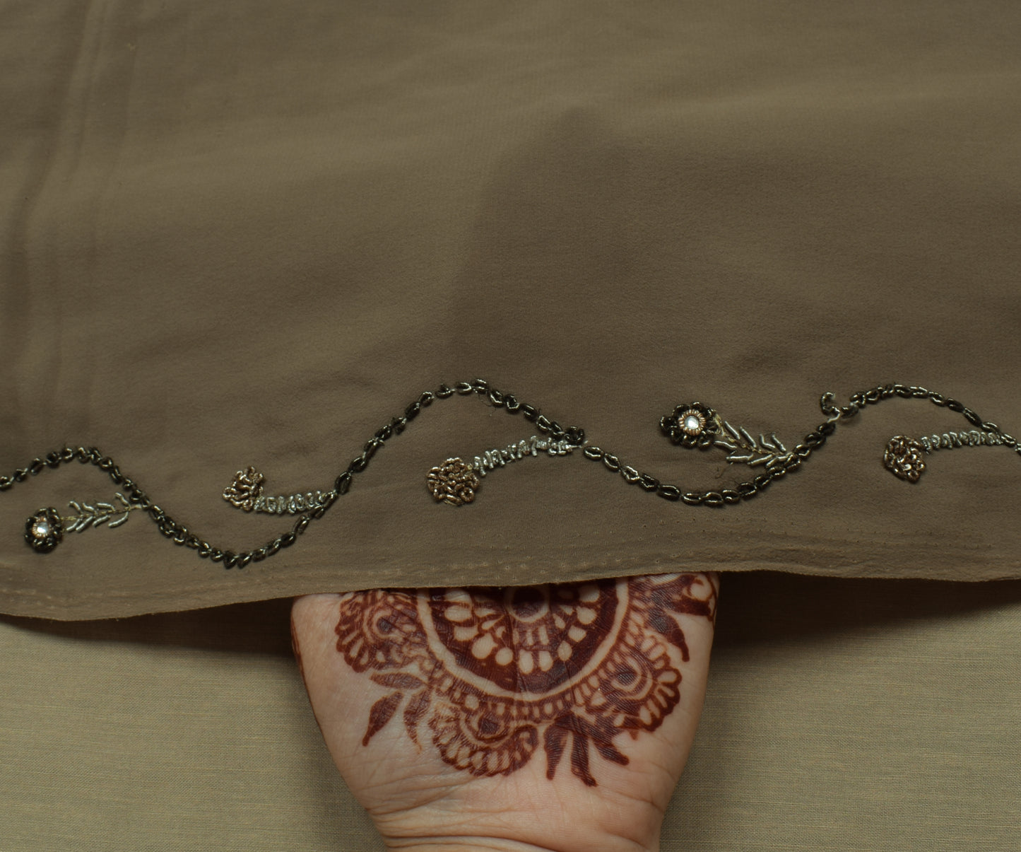 Sushila Vintage Gray Saree Blend Crepe Silk Hand Beaded Zardozi Sari Fabric