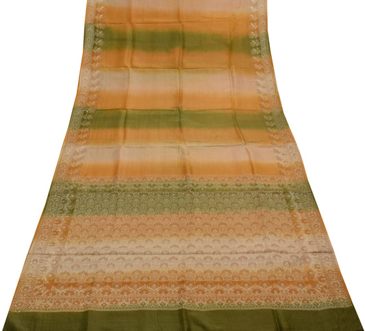 Sushila Vintage Indian Multi-Color Saree 100% Pure Silk Woven Sari Craft Fabric