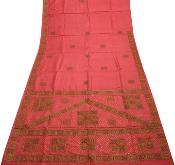 Sushila Vintage Indian Saree 100% Pure Silk Hand Beaded 5 Yard Sari Craft Fabric