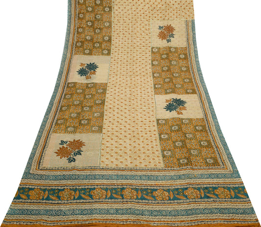 Sushila Vintage Indian Saree Pure Georgette Silk Printed Sari Craft 5 YD Fabric